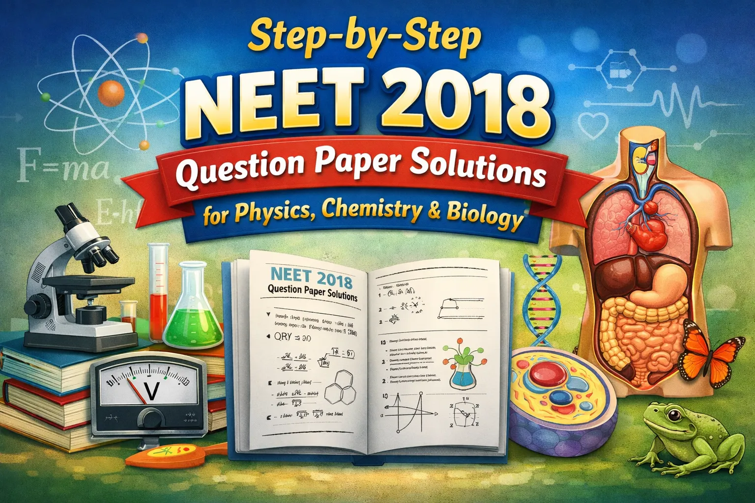 Step-by-Step NEET 2018 Question Paper Solutions for Physics, Chemistry & Biology